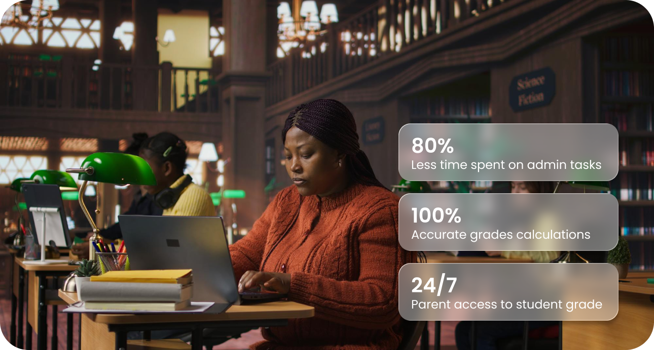 Teacher working in the library